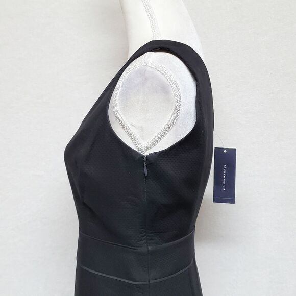 TOMMY Hilfiger Black Diamond Texturex Sleeveless V-neck Fitted Waist Shift Dress - Picture 8 of 13